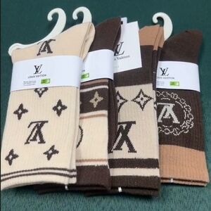 Louis Vuitton Womans Cream and Brown Patterned Socks